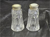 Sterling & Mother of Pearl Cut Glass Shakers