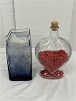 Glass Heart Bottle With Purple Vase Home Decor