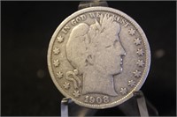 1908-P Barber Silver Half Dollar