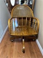 Caned Back Rolling Desk Chair