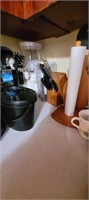 mixer, brita pitcher, utensils, toaster, knife set