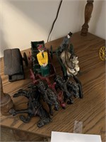 VTG CAST IRON TOYS HORSE AND WAGON