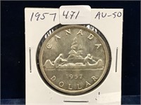 1957 Can Silver Dollar  AU50