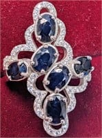 $300 Silver 6.33G Sapphire 4Ct Ring