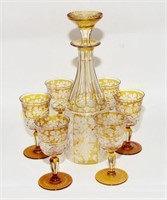 19TH C. AUSTRIAN AMBER CUT TO CLEAR DRINKS SET
