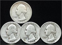 4 Early Washington Silver Quarters