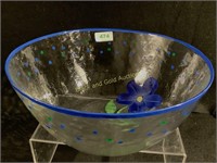 Art Glass salad bowl with blue flower