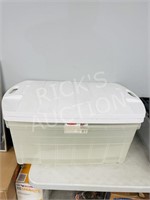 2 large clear Rubbermaid totes w/ lids