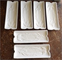 6 White Ceramic Corn on the Cob Serving Dishes