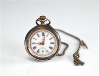 Silver pocket watch and chain