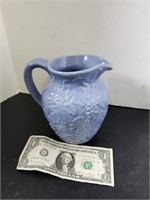 UHL Blue Stoneware Pitcher, Grapevine Design