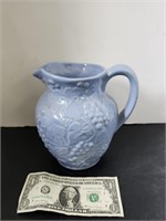 UHL Blue Stoneware Pitcher, Grapevine Design