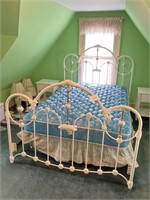 Full size iron bed frame w/ boxspring/mattress…