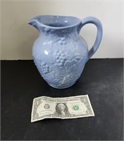 UHL Blue stoneware pitcher, Grapevine Design