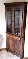 NICE WALNUT COLOR CORNER CABINET W GLASS TOP DOOR