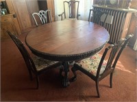 ANTIQUE ORNATE DINING ROOM TABLE WITH CHAIRS