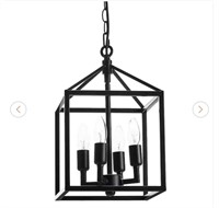 Merra 9.5 in. 4-Light Black Caged Chandelier this