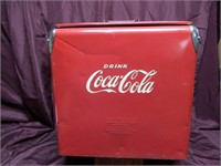 Vintage action metal Coca Cola cooler sign.