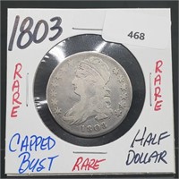 Rare 1803 90% Silver Capped Bust Half $1 Dollar