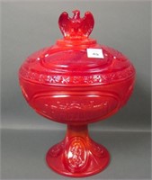 Fenton Madarin Red  Bicentennial Covered Compote