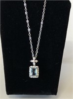 Aquamarine and Diamond Pendant and Chain