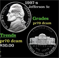 Proof 1997-s Jefferson Nickel 5c Grades GEM++ Proo