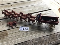 CAST IRON BEER WAGON WITH 8 HORSES, 2 MEN, EXTRA