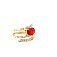 14K Yellow Gold Orange Sapphire and Diamond Ring