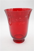 Longaberger Red Etched Glass Hurricane 71303