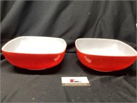 Two Red Pyrex Bowls