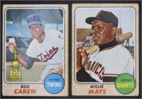 Two-1968 Topps Baseball: Willie Mays #50 and Rod