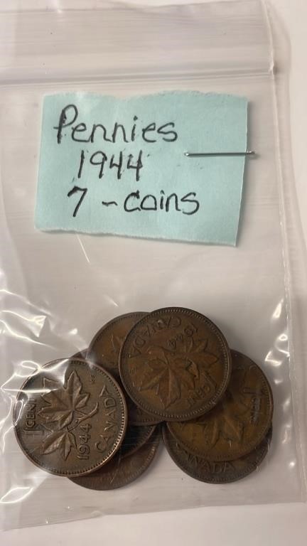 7 1944 Canadian Pennies