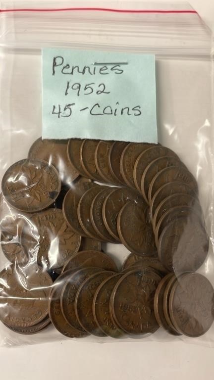 45 1952 Canadian Pennies