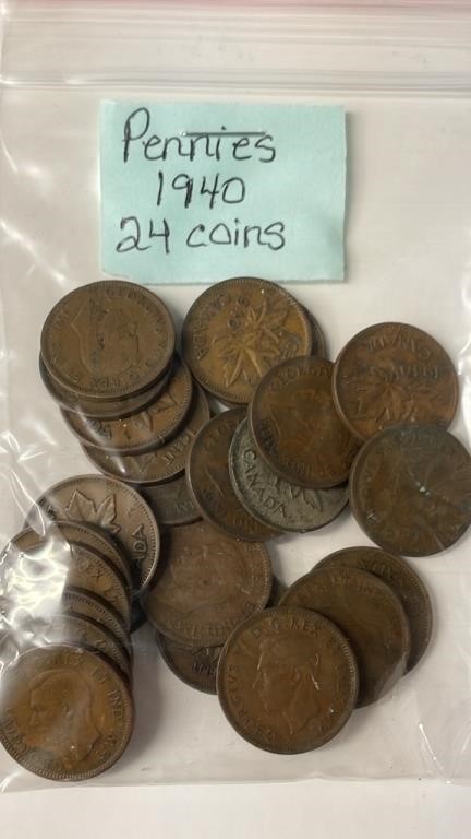 24 1940 Canadian Pennies