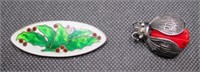 Beau Sterling Lady Bug &  Gen. Cloisonne Brooches