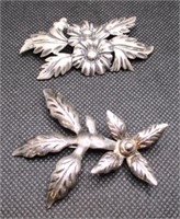 (2) Sterling Silver Flower Brooches