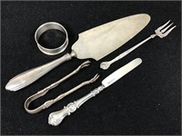 Sterling Pickle Fork, Sugar Tongs, Butter Knife +