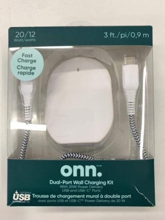 New ONN Dual Port Wall Fast Charge Kit USB-C