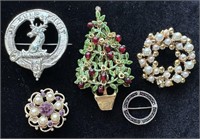 Lot of 5 Vintage Broaches