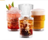 Combler Ribbed Glasses Drinking Set of 4, 14 oz