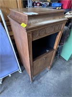 antique record player converted to wine cabinet