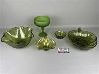 Green Glass: Fenton, IG, Pedestal Compote