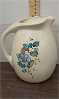Vtg pottery blue flower pitcher. No markings