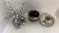 Silver plated saucer and cup, decorative deer