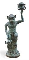 Patinated Bronze Monkey Statue Candelabra.