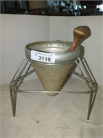 Vintage Metal Cone Strainer w/ Pestle & Stand