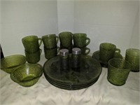 Vintage Soreno Green Glass Dishes - 4 Dinner