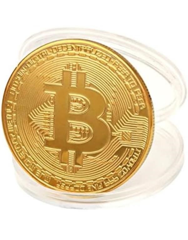(New) 5 pcs Gold $B Bitcoin w. Acrylic Display