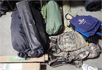 (2) TENTS, BACKPACK, EMPTY BAGS