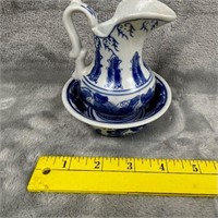 Small Ironstone Floral Colbalt Blue Pitcher/Bowl